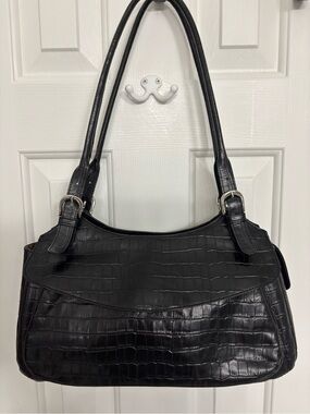 Maxx New York Black Croc-Effect Shoulder Bag with Dual Straps